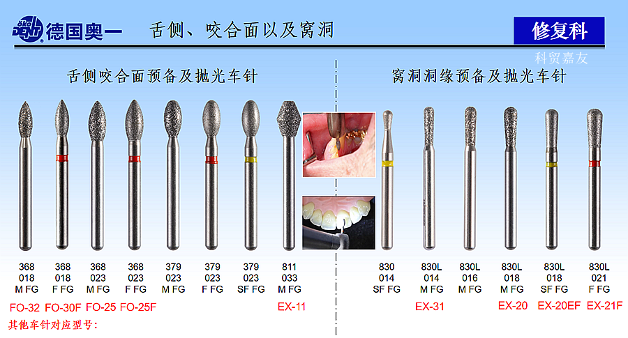 德國(guó)奧一修復(fù)車(chē)針舌側(cè)、咬合面、窩洞